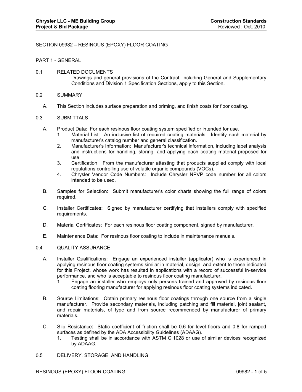 Chrysler LLC - ME Building Group Construction Standards