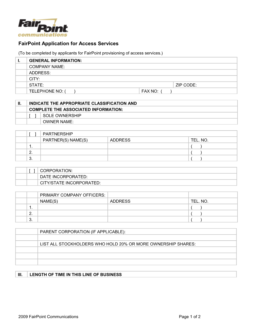 Application for Access Services