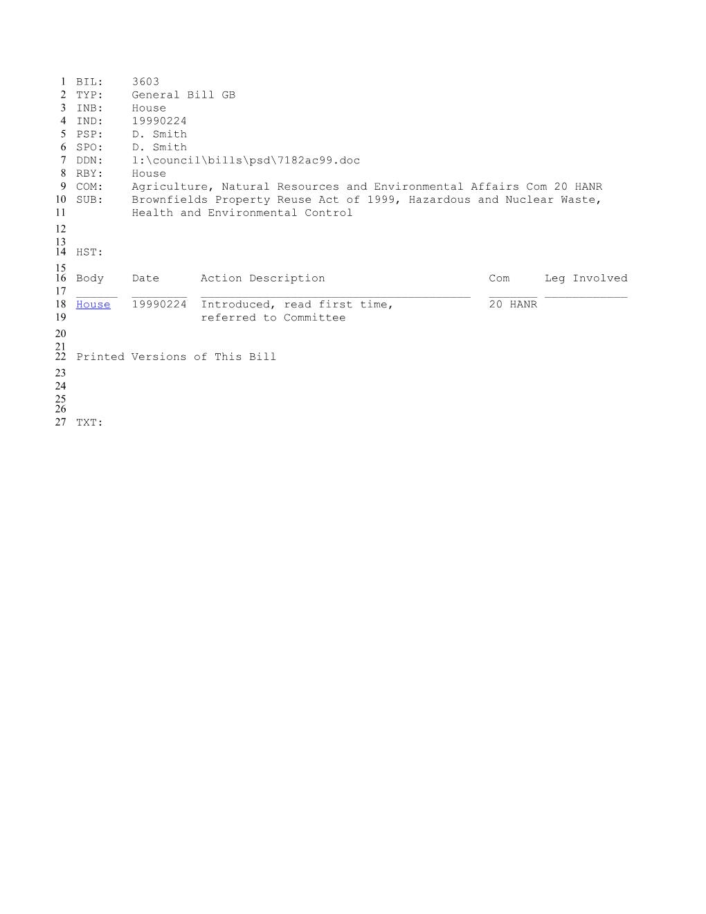 1999-2000 Bill 3603: Brownfields Property Reuse Act of 1999, Hazardous and Nuclear Waste