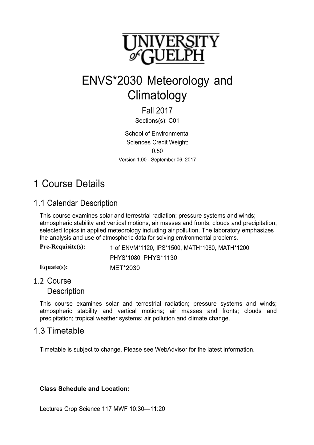 ENVS*2030 Meteorology and Climatology