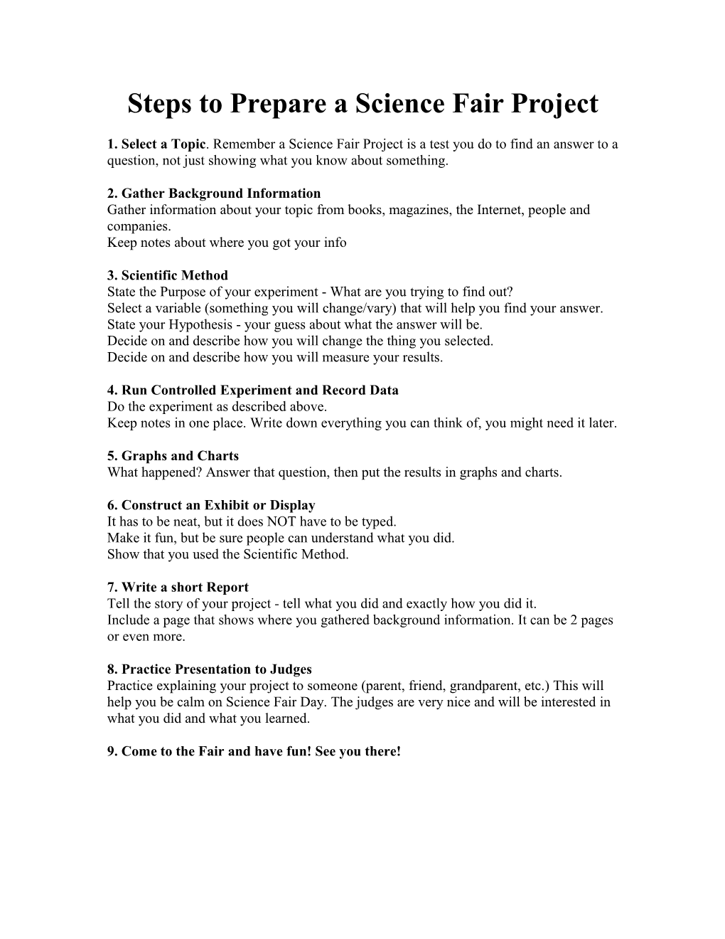 Steps to Prepare a Science Fair Project