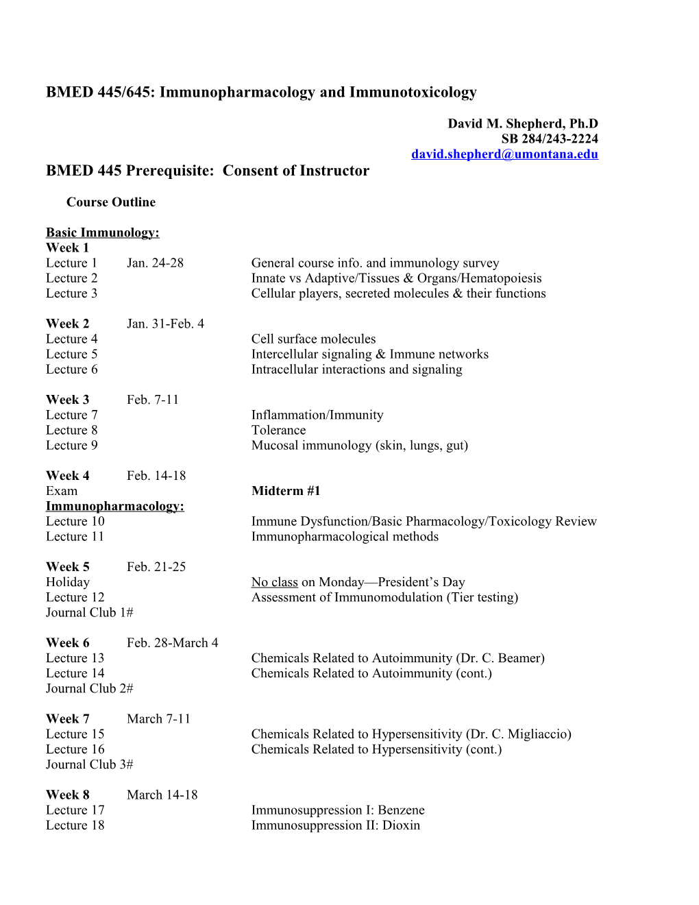 TOX499/599: Fundamentals of Immunotoxicology