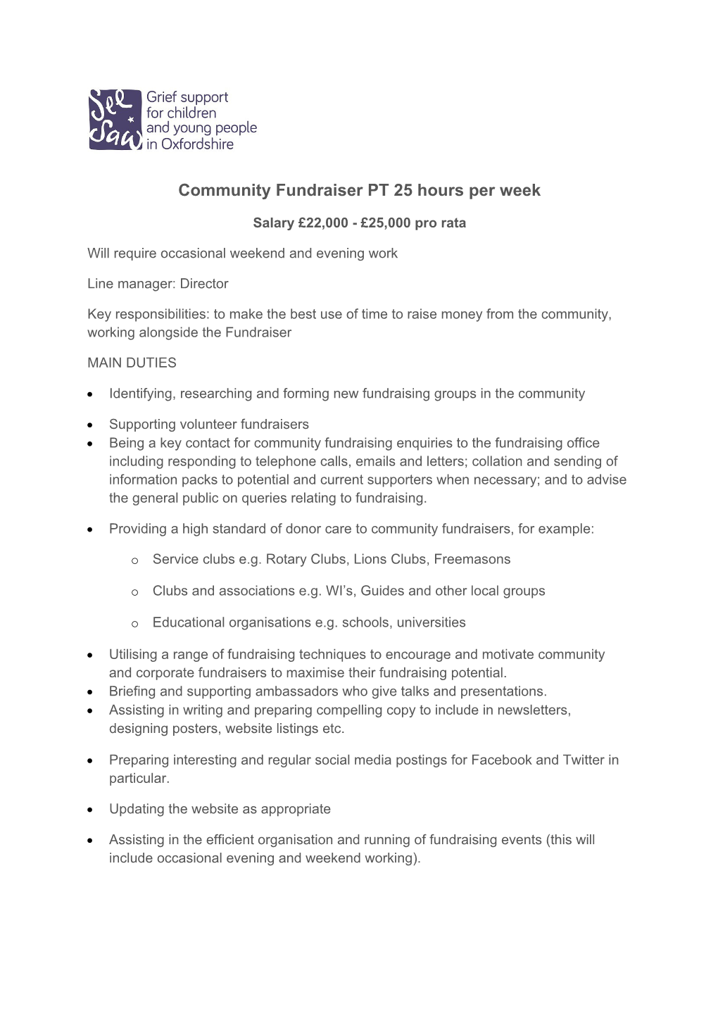 Community Fundraiser PT 25 Hours Per Week