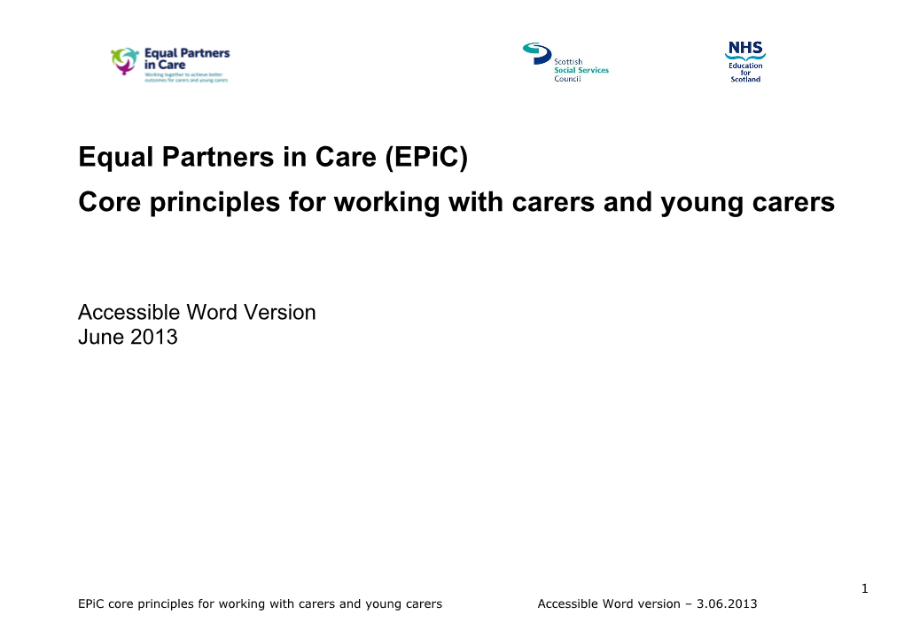 Equal Partners in Care (Epic): Core Principles for Working with Carers and Young Carers