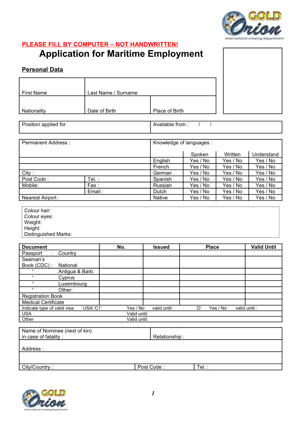 Application for Maritime Employment