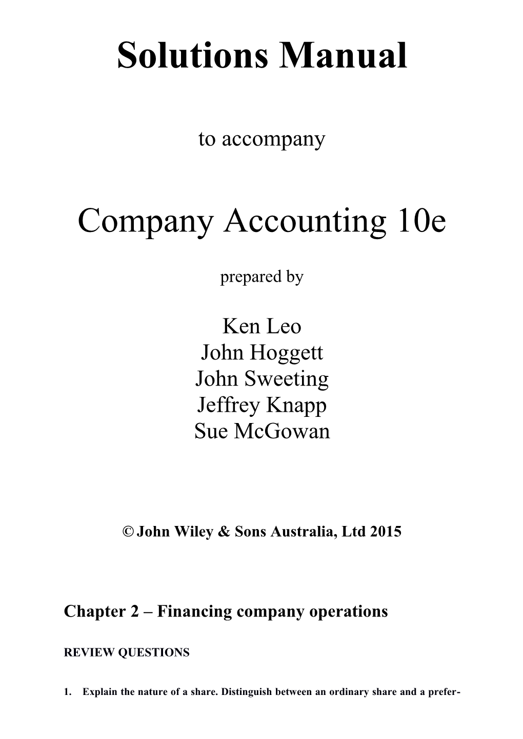 Chapter 2: Financing Company Operations