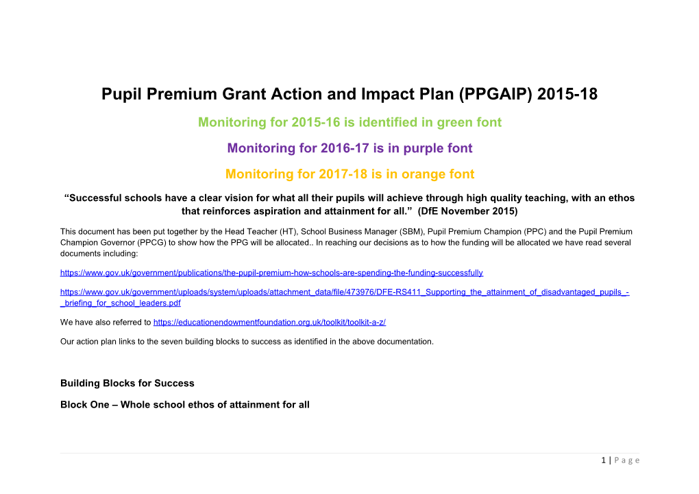 Pupil Premium Grant Action and Impact Plan (PPGAIP) 2015-18