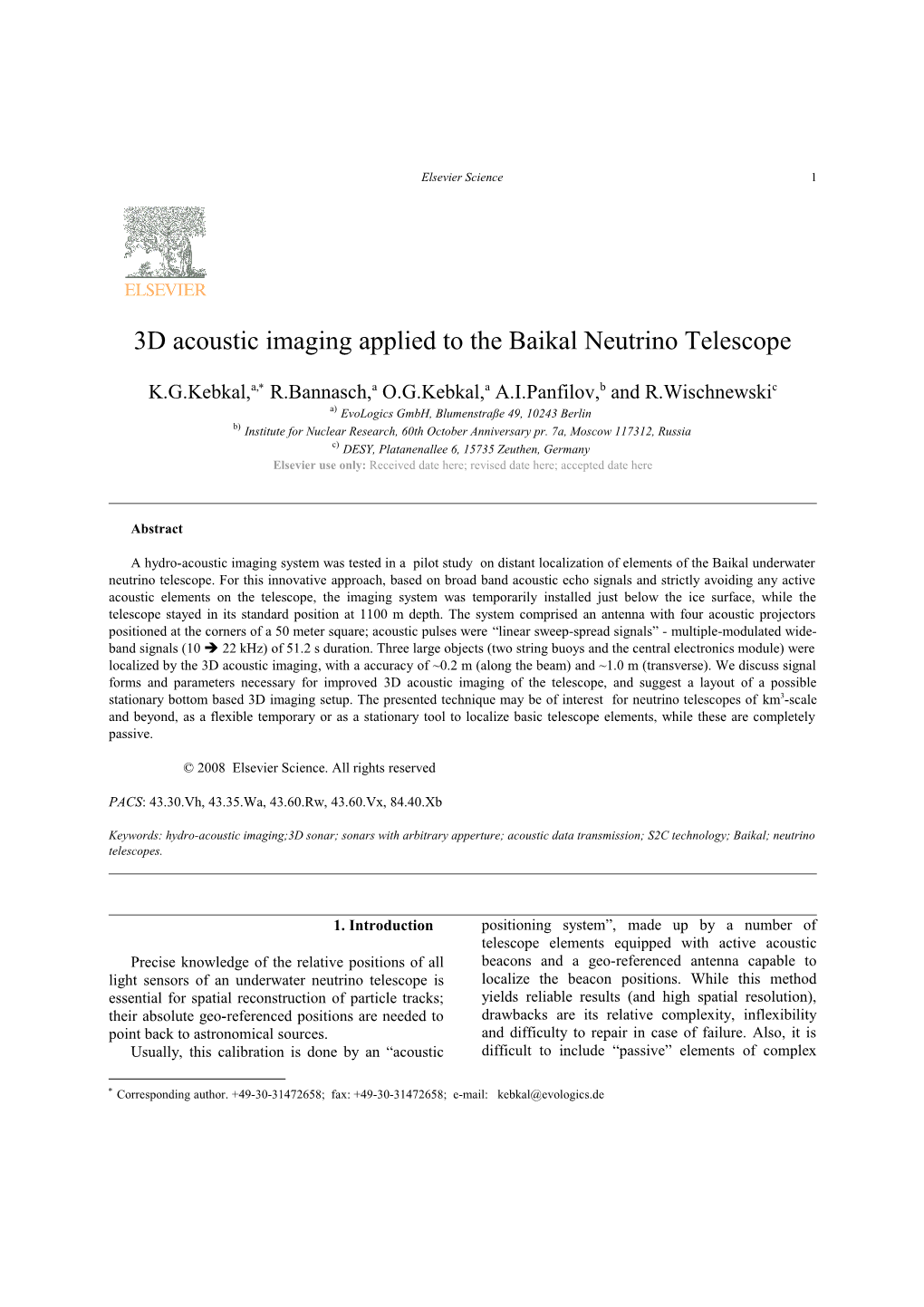 3D Acoustic Imaging Applied to the Baikal Neutrino Telescope