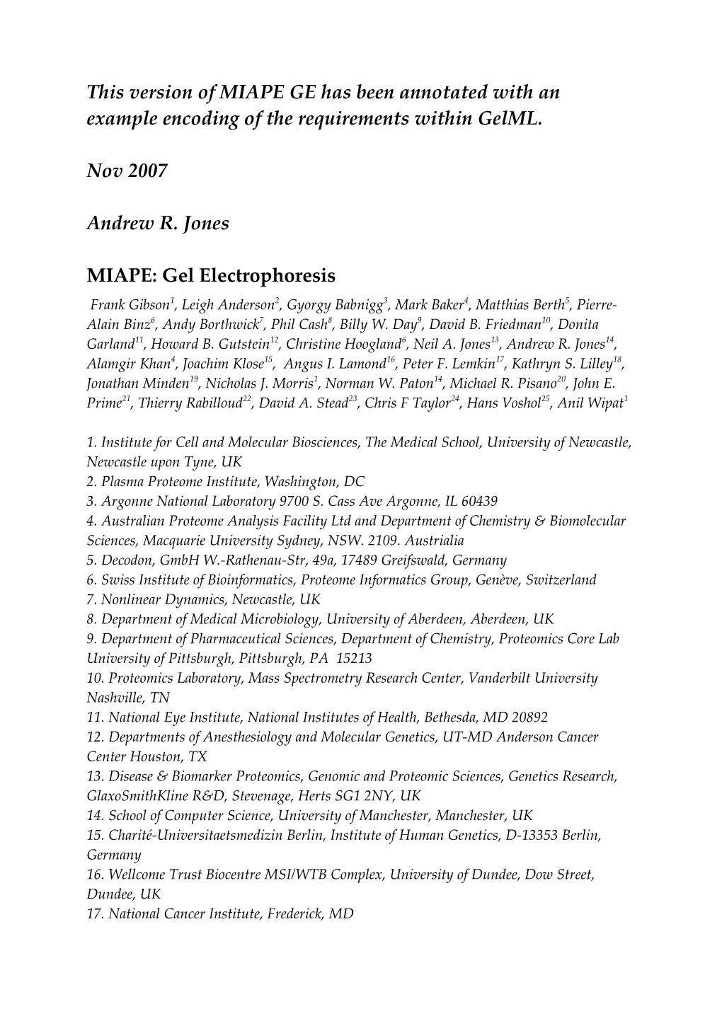 MIAPE: Gel Electrophoresis