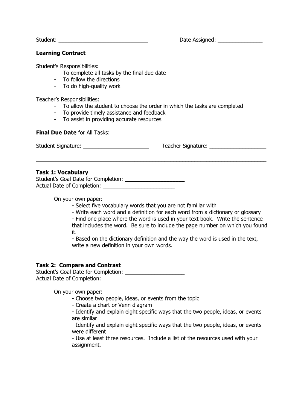 General Learning Contract
