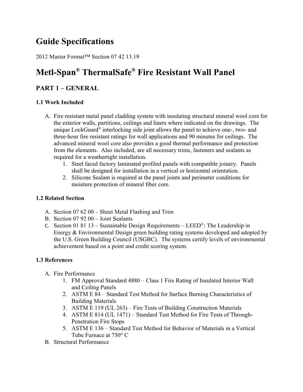 Metl-Span Thermalsafe Fire Resistant Wall Panel