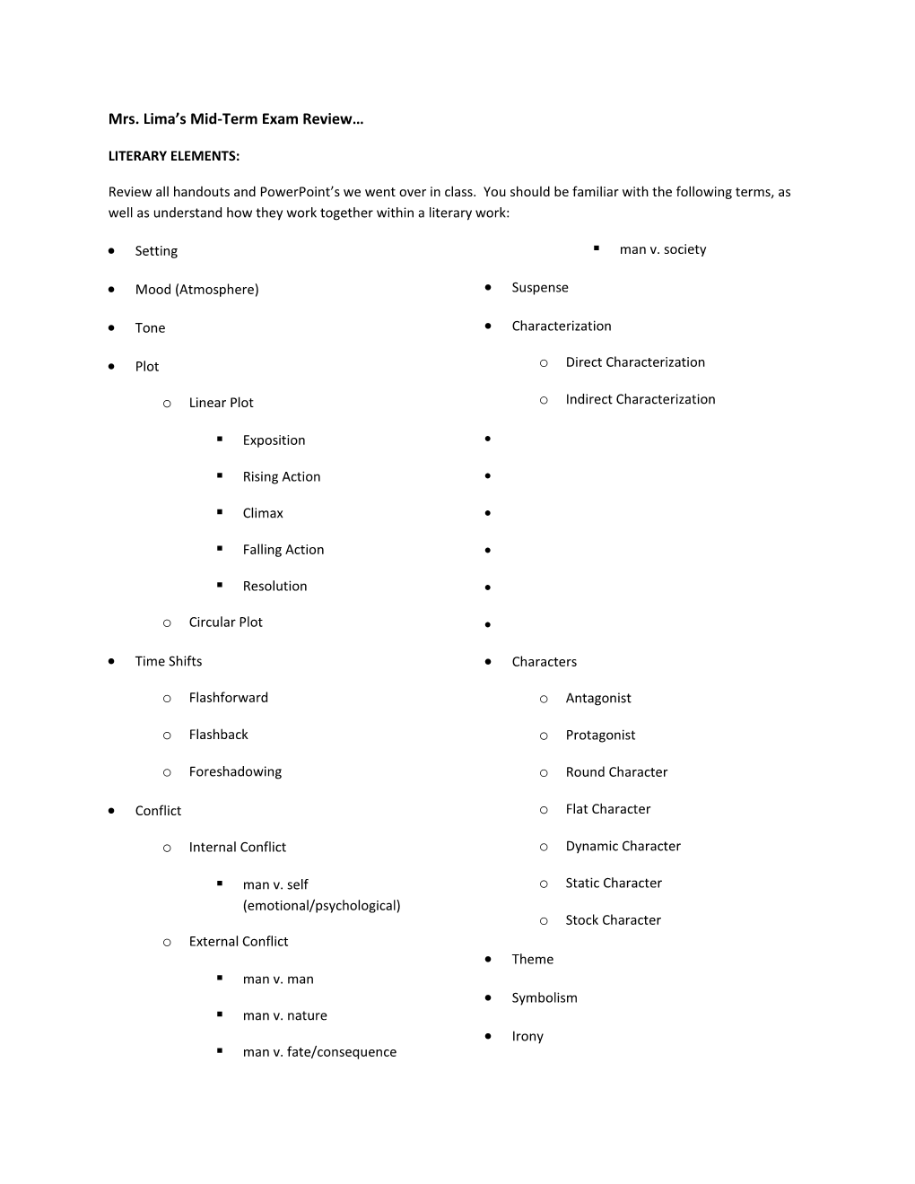 Mrs. Lima S Mid-Term Exam Review