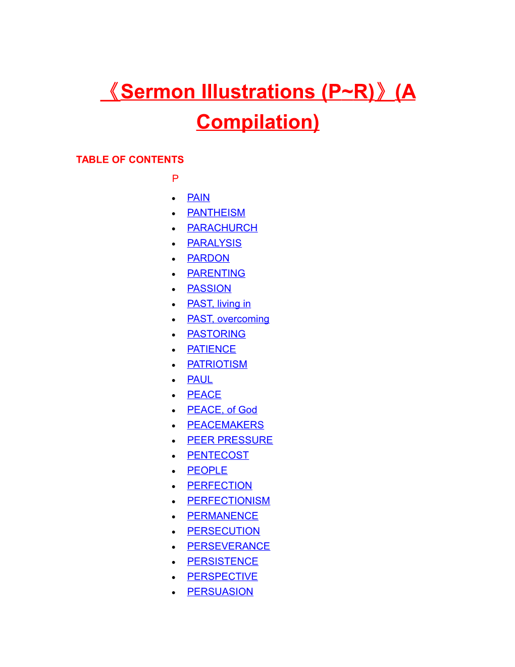 Sermon Illustrations (P R) (A Compilation)