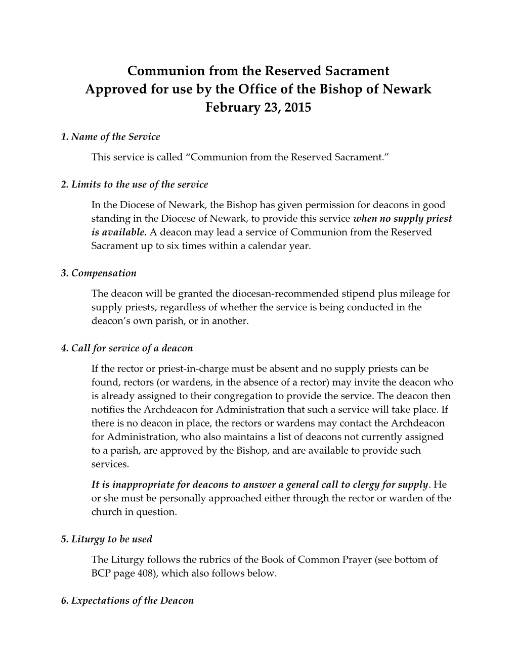 Approved for Use by the Office of the Bishop of Newark