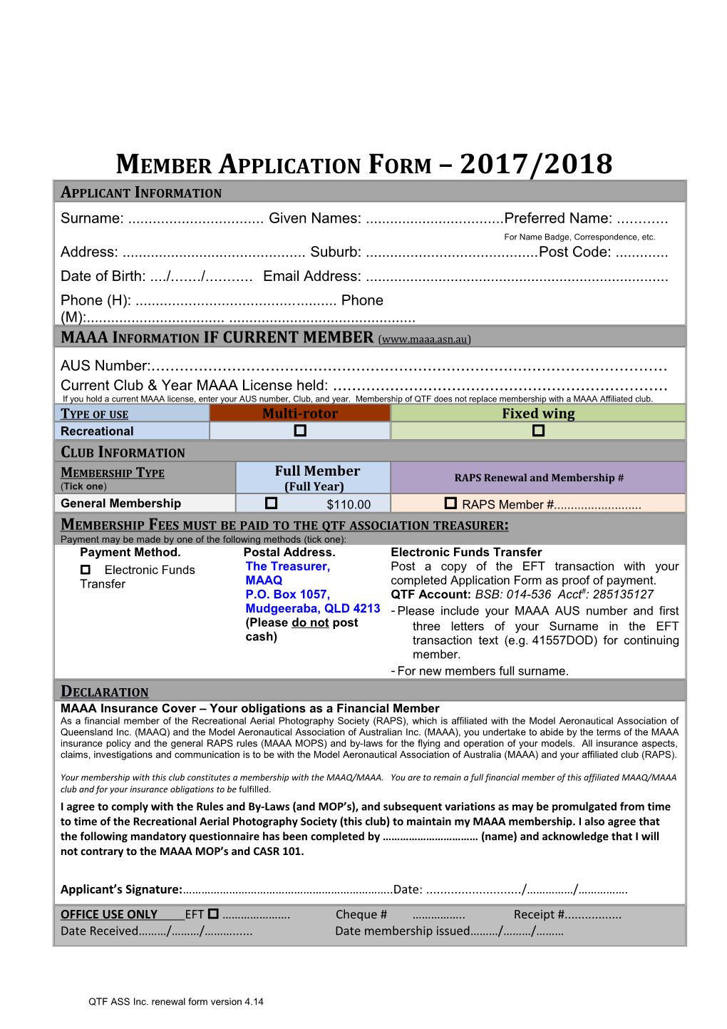 Member Application Form 2017/2018