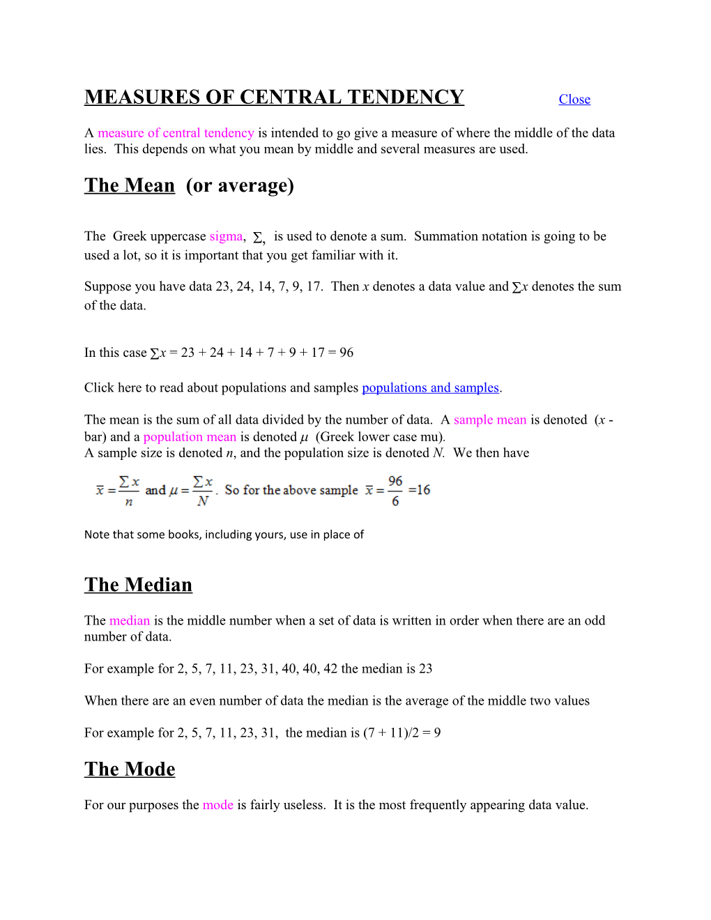 MEASURES of CENTRAL TENDENCY Close