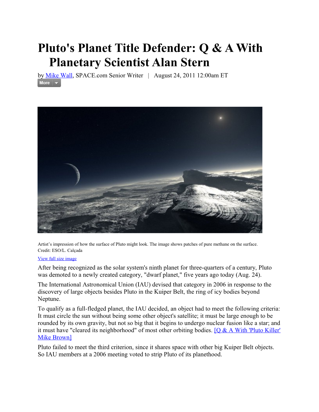 Pluto's Planet Title Defender: Q & a with Planetary Scientist Alan Stern