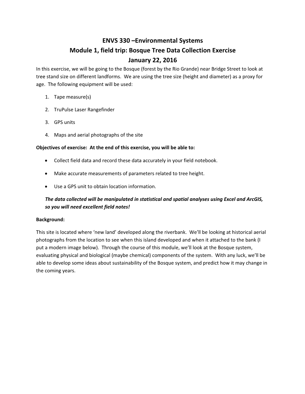 Module 1, Field Trip: Bosque Tree Data Collection Exercise