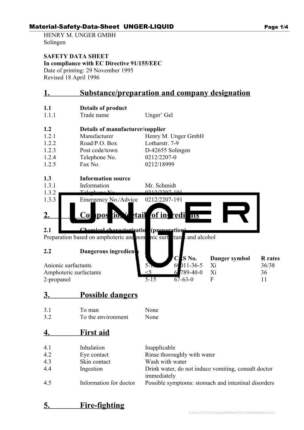 In Compliance with EC Directive 91/155/EEC