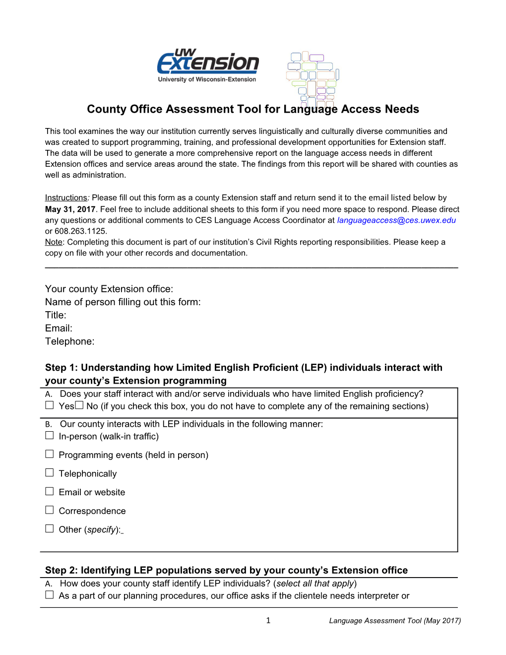 County Office Assessment Tool for Language Access Needs