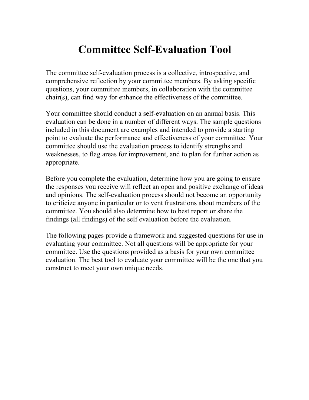 Committee Self-Evaluation Tool