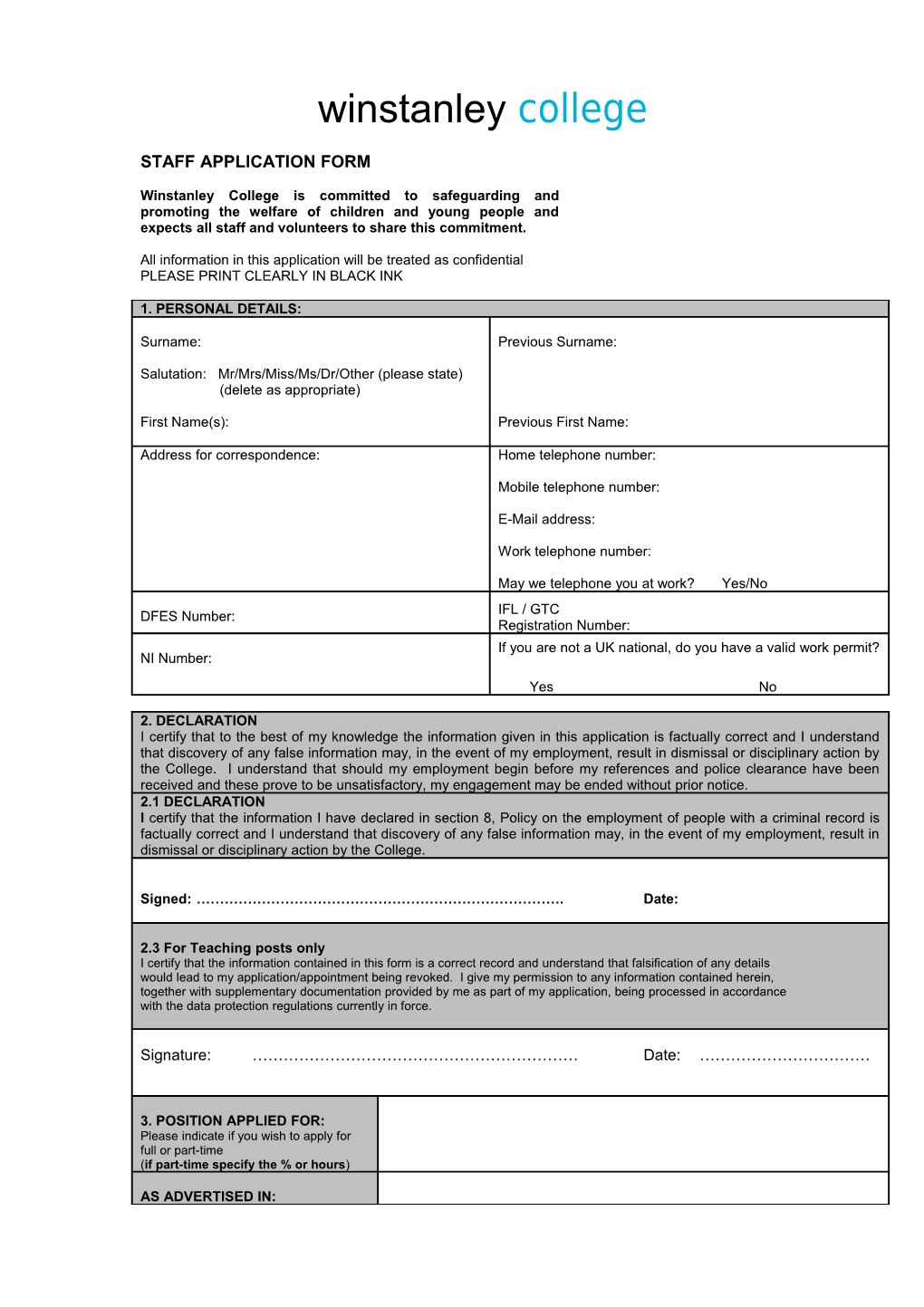 Staff Application Form