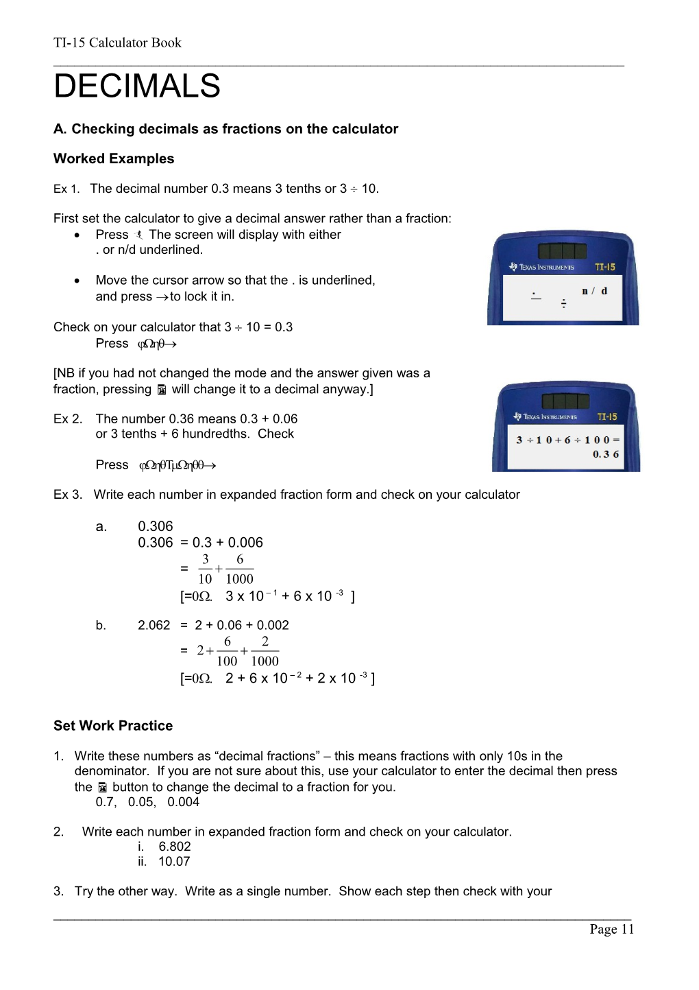 A. Checking Decimals As Fractions on the Calculator