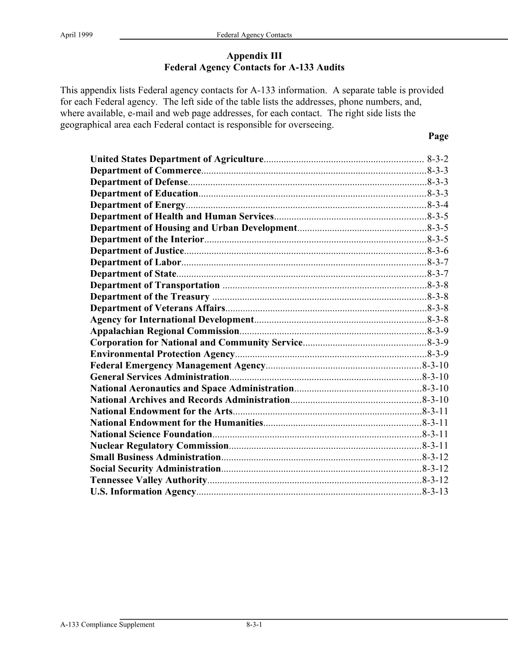 Federal Agency Contacts for A-133 Audits