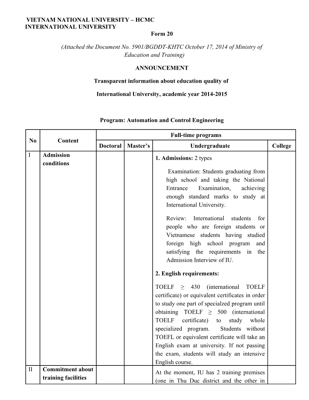 Transparent Information About Education Quality Of