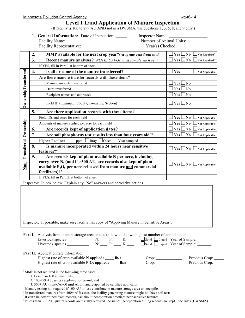 Level 1 Land Application of Manure Inspection