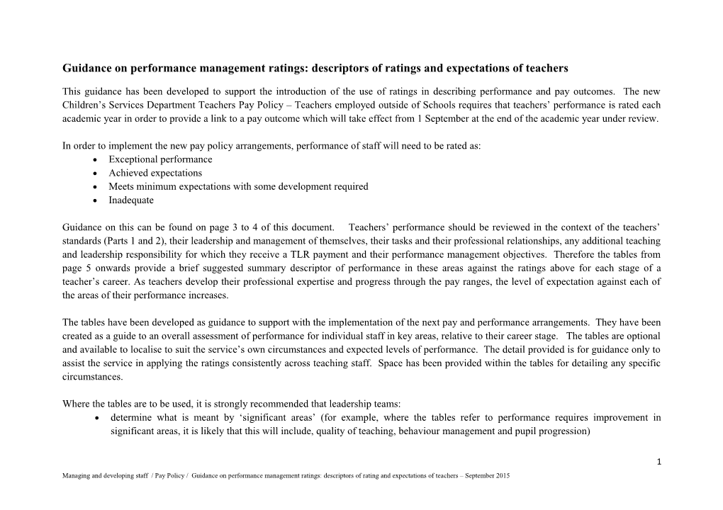 Guidance on Performance Management Ratings: Descriptors of Ratings and Expectations Of