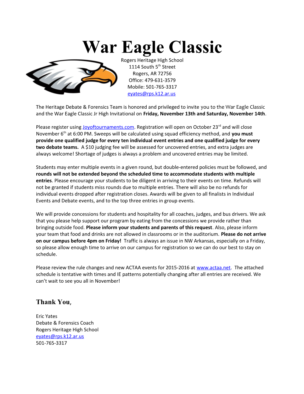 War Eagle Classic November 21-22
