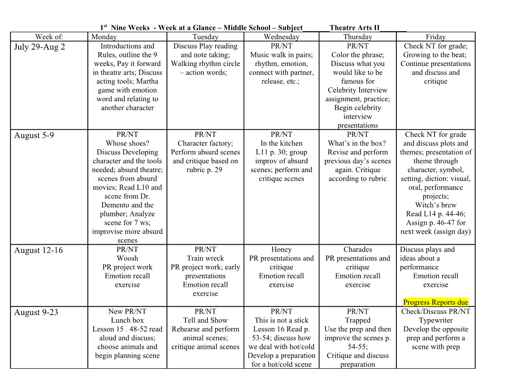 First Nine Weeks 3Rd Grade Week at a Glance