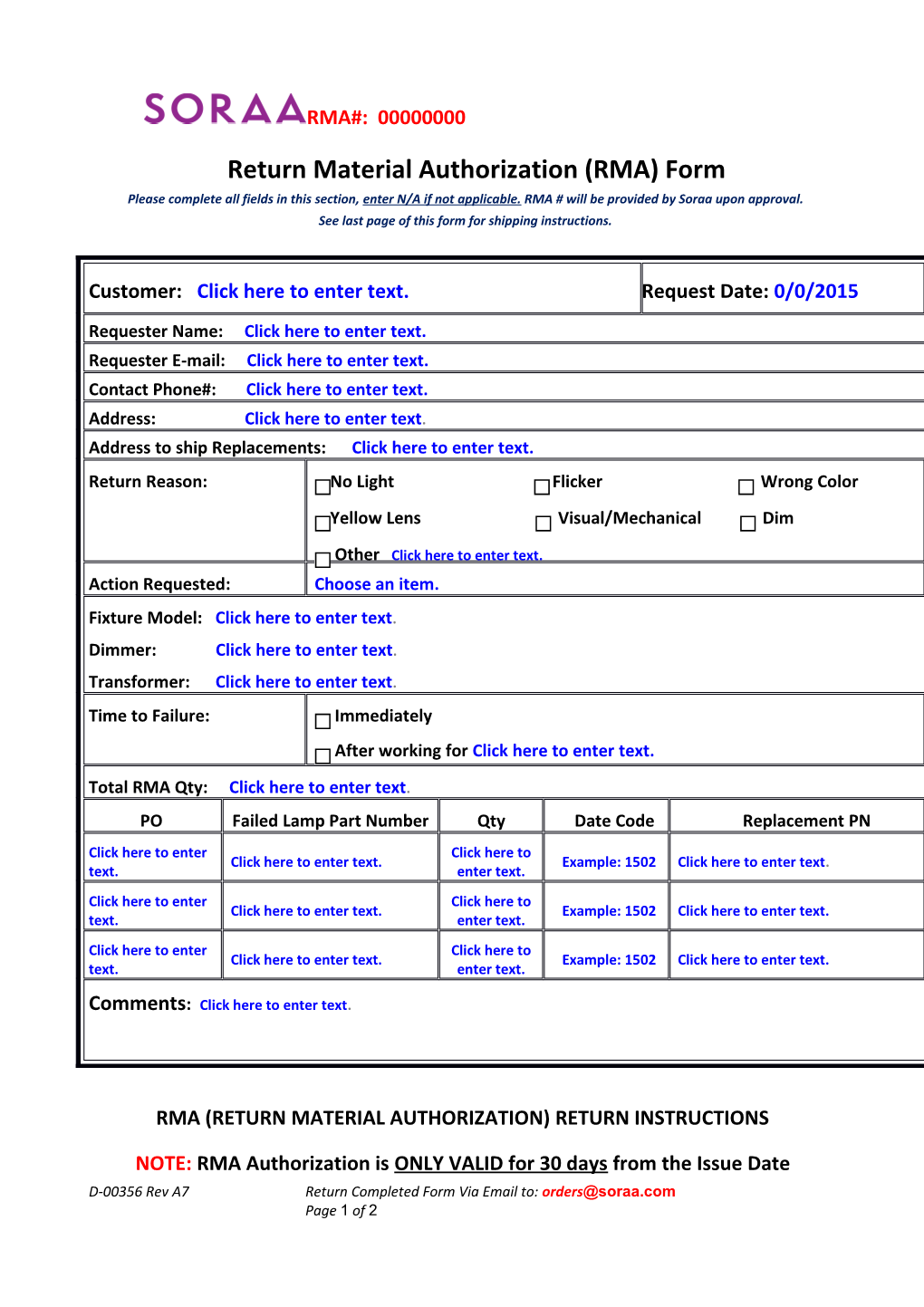 Return Material Authorization (RMA) Form