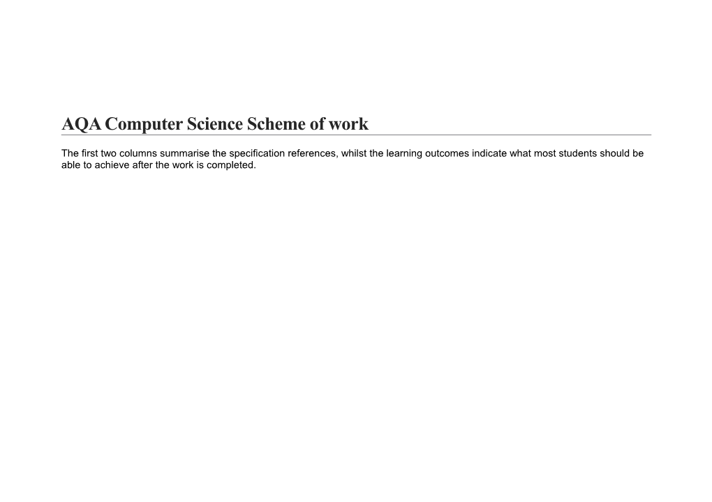 AQA Computer Science Scheme of Work