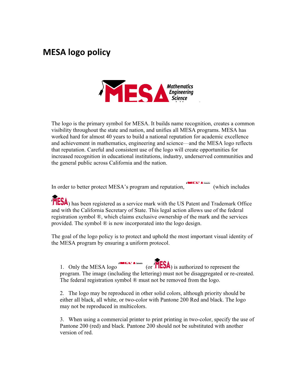 MESA Logo Policy