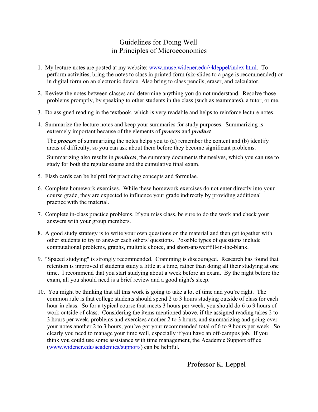 Guidelines for Doing Well in Principles of Microeconomics (EC202)
