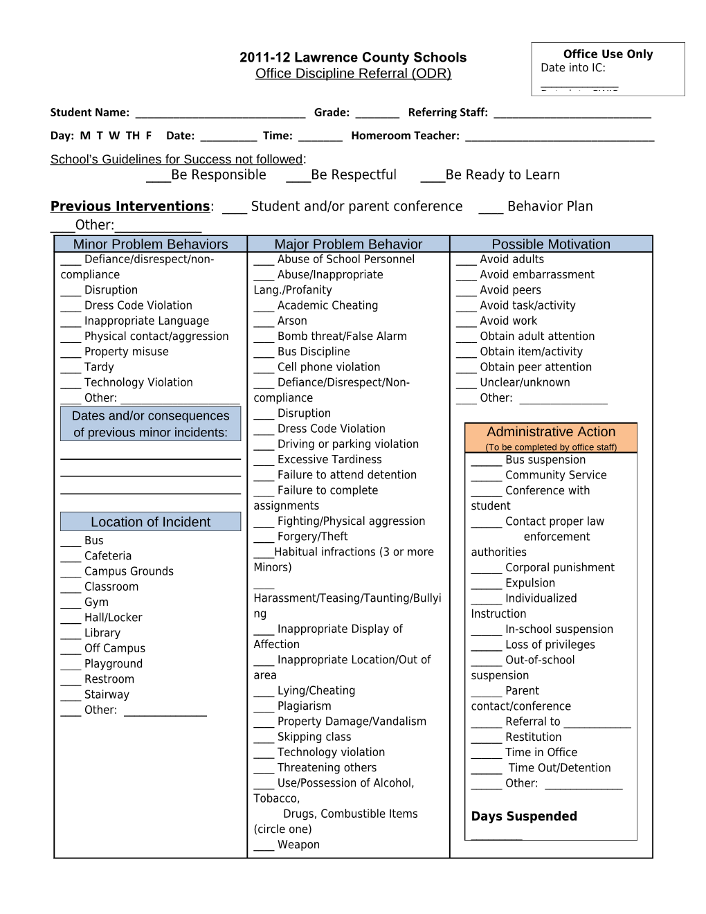 Office Discipline Referral (ODR)