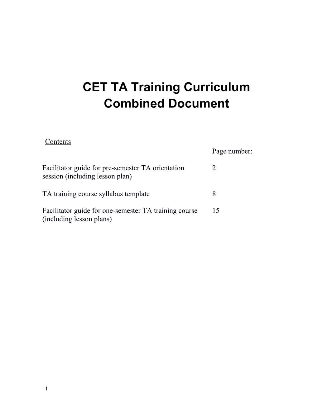 CET TA Training Curriculum