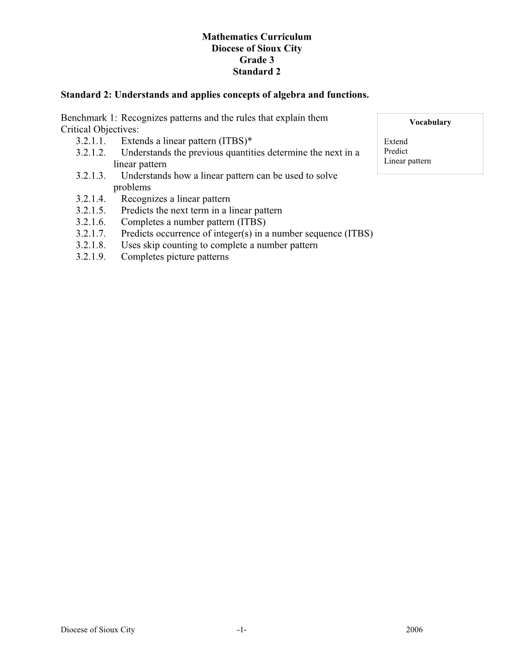 Standard 2: Understands and Applies Concepts of Algebra and Functions