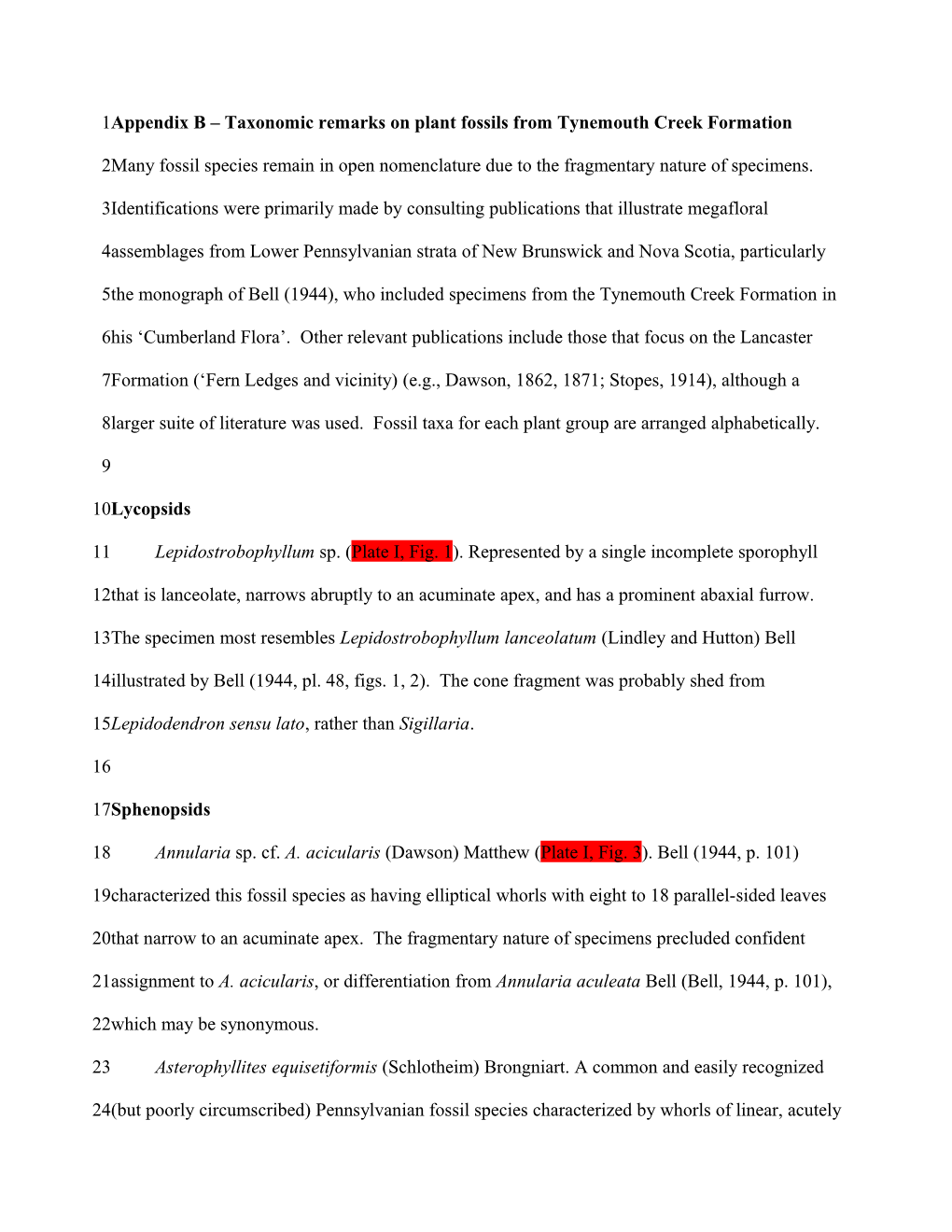 Appendix B Taxonomic Remarks on Plant Fossils from Tynemouth Creek Formation