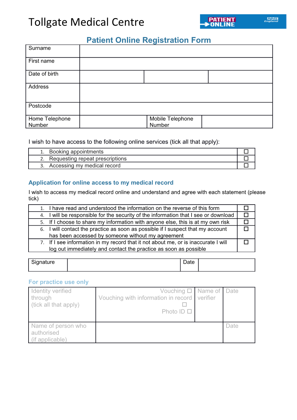 Patient Online Registration Form