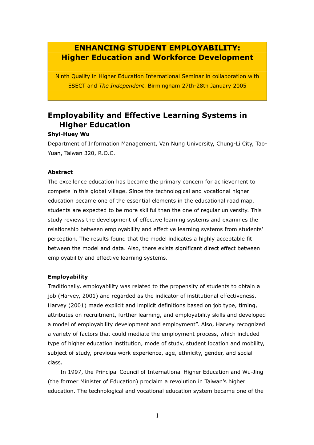 Employability and Effective Learning Systems in Higher Education