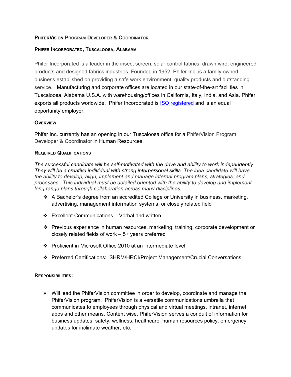 Phifervision Program Developer & Coordinator