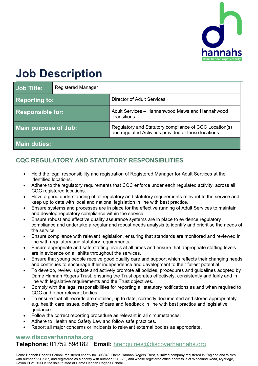 Cqc Regulatory and Statutory Responsiblities