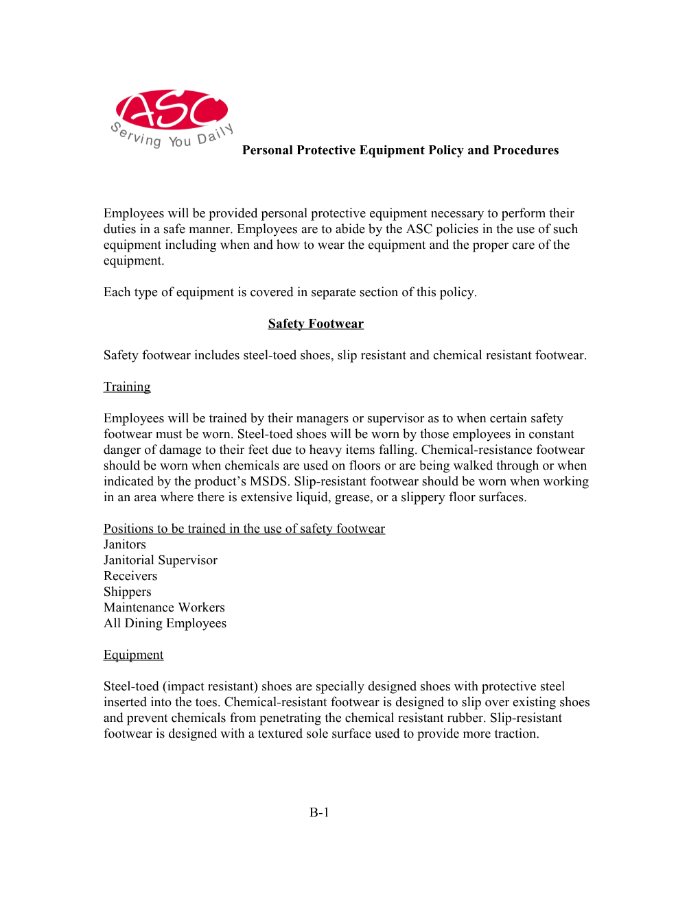 Personal Protective Equipment Policy and Procedures