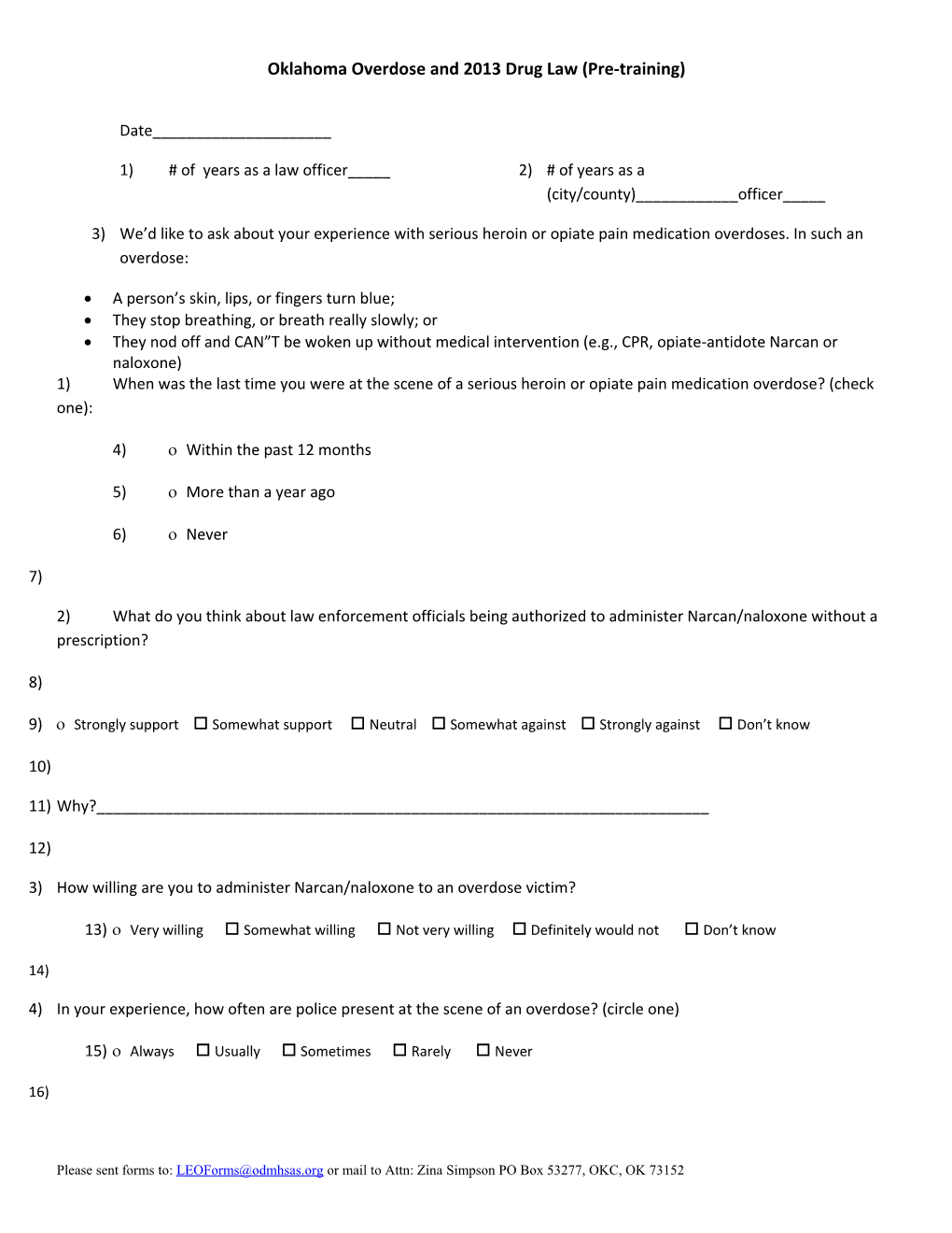 Oklahoma Overdose and 2013 Drug Law (Pre-Training)