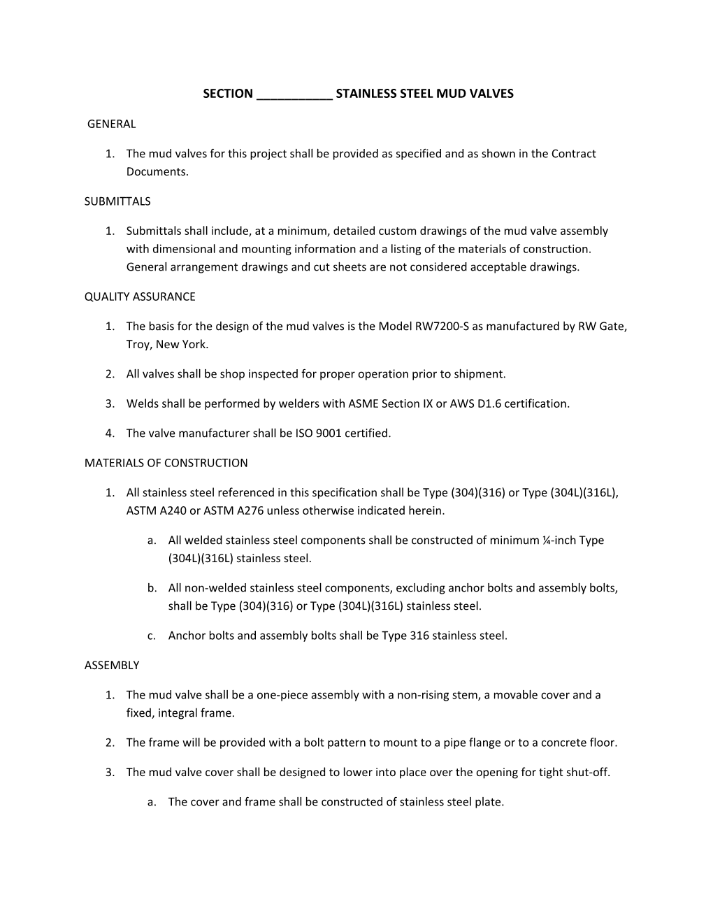 Section ______Stainless Steel Mud Valves