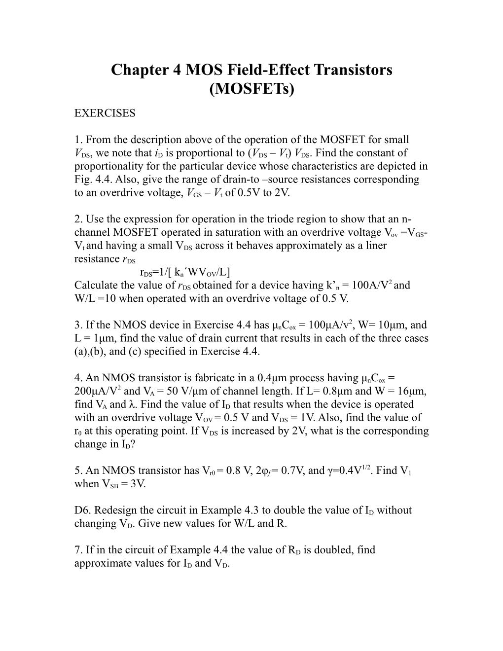 Chapter 4 MOS Field-Effect Transistors (Mosfets)