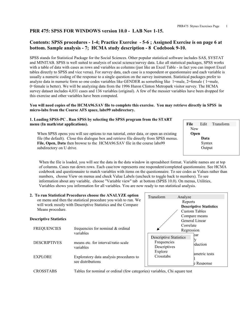 PRR 475: SPSS for WINDOWS - BASICS, LAB Nov 17-24